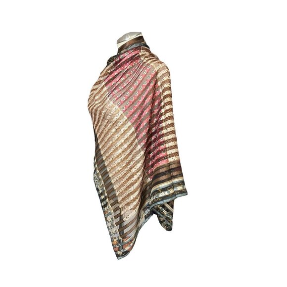 LIZ CLAIBORNE Boho Colorful Striped Square Scarf Gold Sparkle Thread Semi‎ Sheer - Picture 3 of 9
